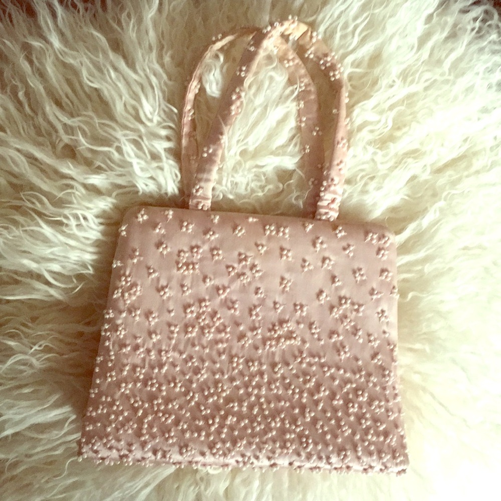Shell Pink silk satin mini “Kelly” shaped purse